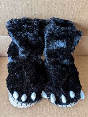 Slippers Little Blue House Cozy Black Fuzzy Bear Paw Slippers
